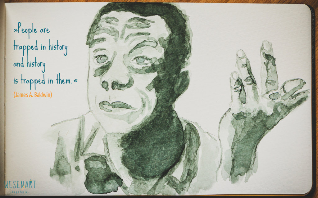 WESENsART: Aquarell-Porträt von James A. Baldwin: »People are trapped in history and history is trapped in them.«